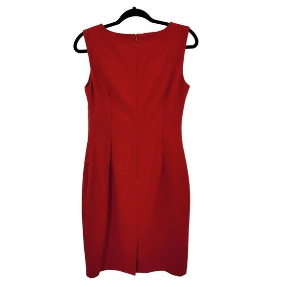 Calvin Klein Sleeveless Sheath Dress 6 Red Starburst Ruched Tea Length Holiday - Picture 9 of 12
